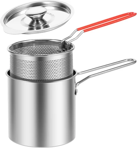 Vista 8 de Mini olla de acero inoxidable con asa y cesta coladora, mini freidoras de aceite para freidora, freidoras de grado alimenticio con tapa, olla
