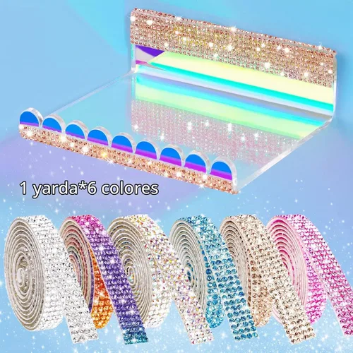 Vista 2 de NiArt Cinta autoadhesiva de diamantes de imitación de cristal, 6 rollos, 0.35 in de ancho, total de 6 yardas, multifuncional, DIY decorativa, bling