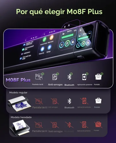 Vista 4 de Phomemo M08F Plus - Impresora de plantillas de tatuaje con pantalla táctil, Bluetooth, térmica with 10Pcs Premium Transfer Paper, Compatible with