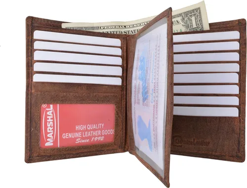 Vista 2 de Marshal Cartera plegable de cuero genuino con bloqueo RFID para hombres ranuras para tarjetas 2 compartimentos para billetes ventanas
