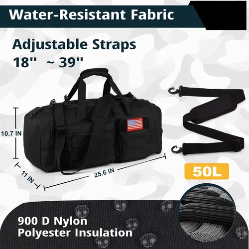 Vista 4 de Bolsa táctica de gimnasio para hombres, 50L grande 3 en 1 bolsa deportiva con compartimento para zapatos para viajes, mochila de viaje resistente al