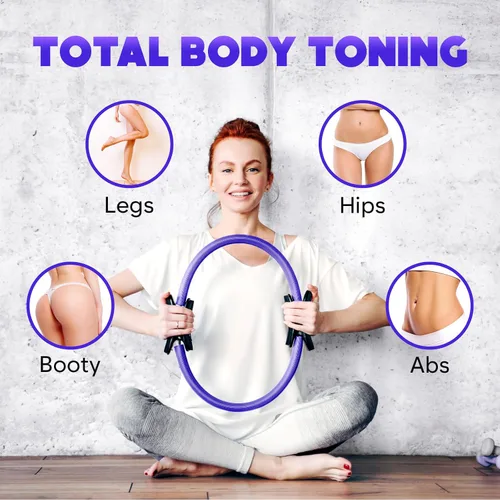 Vista 4 de Juego de anillos de pilates y bolas, kit de pilates para el hogar con anillo de ejercicio de 14 pulgadas, 4 bandas de resistencia