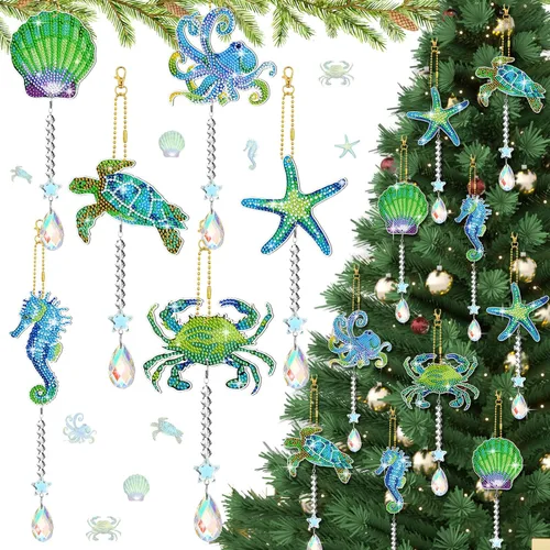 Vista 7 de Tradder 6 piezas de arte de diamantes de océano de Navidad, campanillas de Multi