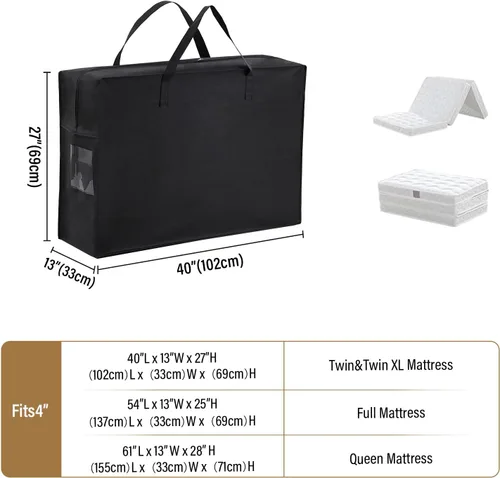 Vista 3 de Bolsa de almacenamiento plegable para colchón triple Durable Moving and Travel Storage Tote for 4 Inch Twin & Twin XL Folding Memory Foam