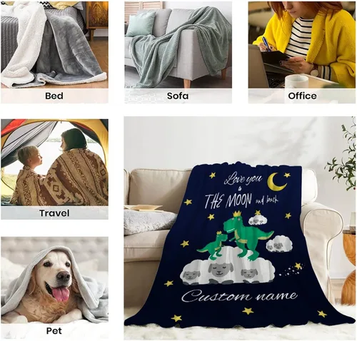 Vista 68 de Manta de regalo personalizada de dinosaurio con nombre para niñas, niños, recién nacidos, dinosaurio, manta personalizada para envolver al bebé