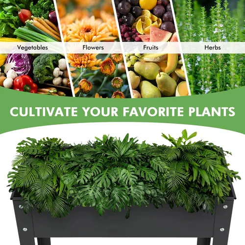 Vista 5 de HAPPYGRILL Cama de jardín elevada, maceta elevada de 18 pulgadas con patas, orificio de drenaje, diseño de dobladillo, caja de jardín de metal