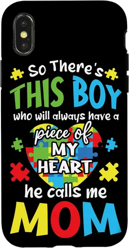 Vista 5 de iPhone 16 Boy Calls Me Mom Heart - Funda de concientización sobre el autismo