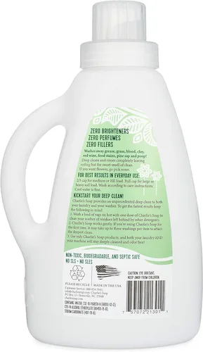 Vista 2 de Charlie's Soap - Detergente líquido para lavandería sin fragancia - 50 cargas (Una botella de 50 cargas, 50 cargas totales)