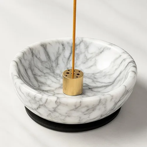Vista 9 de Cuenco de incienso de mármol con quemador de latón – Quemador de incienso de piedra pulida a mano natural para palos, conos, palo, santo y salvia