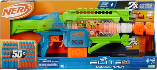 Vista 2 de Nerf Elite 2.0 - Pistola motorizada de doble perforación, 50 dardos, 2 clips de 10 dardos, a partir de 8 años