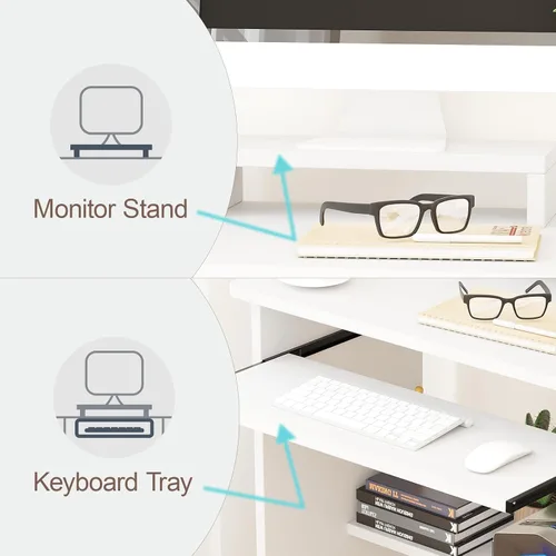 Vista 28 de Escritorio pequeño para computadora para oficina en casa, mesa de juegos compacta para computadora de escritorio y portátil, con cajón