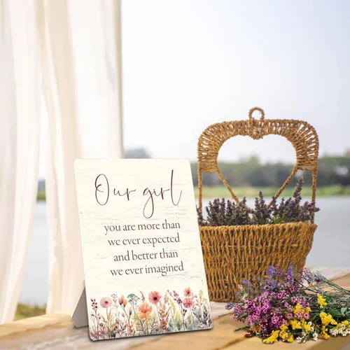 Vista 6 de Decoración de guardería para bebé, con texto en inglés "Our Girl You are More Than We Ever Expected", letrero de madera de 5 x 7 pulgadas, letreros