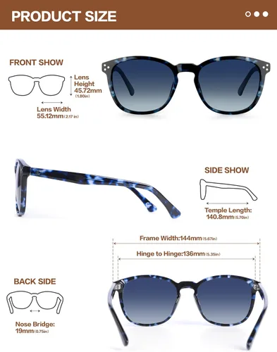 Vista 55 de Gafas de sol polarizadas para mujer con protección UV para mujer, a la moda, grandes sombras con marco de acetato BC2110