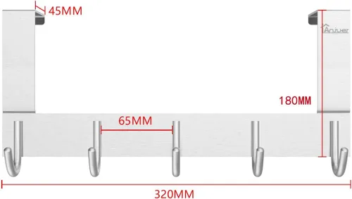 Vista 3 de Ganchos de puerta para colgar en la puerta, organizador de aluminio para toallas, soporte para baño Kithchen, 5 ganchos para colgar sobre la puerta