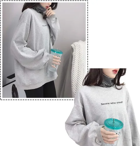 Vista 3 de Joyci - Pechera falsa femenina de cuello alto sólida o rayada exterior o con sudadera con capucha