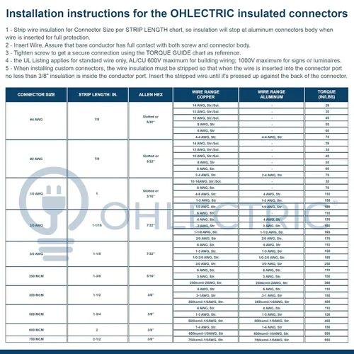 Vista 8 de OHLECTRIC Conector de empalme en línea - 2/0-6 AWG - Conector aislado negro - Tornillo hexagonal Allen 3/16 - Revestimiento resistente