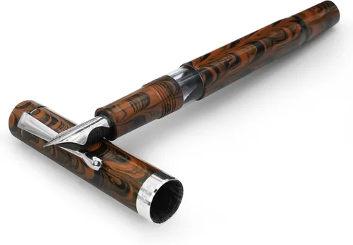 Vista 10 de FPR Jaipur V2 - Pluma estilográfica recargable con relleno de pistón azul para escritores Ultra Flex Nib, Cracked Ice Acrylic Body, Ebonite Feed