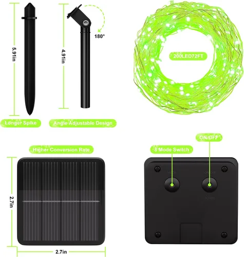 Vista 4 de Selarlyt - Cadena de luces solares para exteriores, 200 LED de 72 pies, 8 modos, luces de hadas con energía solar, impermeables para decoración