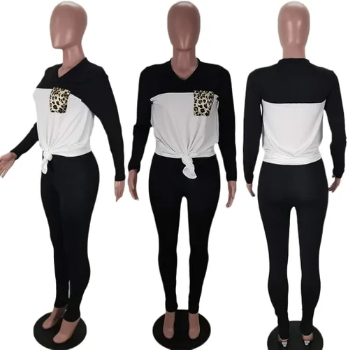 Vista 6 de OLUOLIN Traje de 2 piezas casual bloque de color manga larga camisetas chándal bodycon mono mamelucos