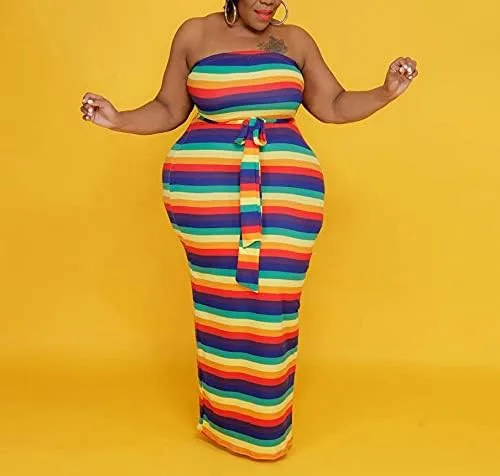 Vista 5 de Las mujeres más tamaño sexy de dos piezas trajes impresos fuera del hombro corbata cintura tubo vestido vestido Maxi Cardigan conjunto chándal