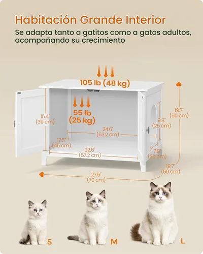 Vista 5 de Feandrea Caja de arena para gatos, puertas dobles, manijas Blanco nube