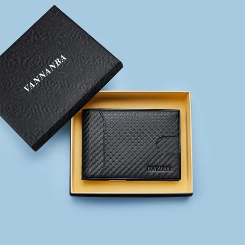 Vista 7 de VANNANBA Cartera delgada de piel con bloqueo RFID para hombre con caja de regalo