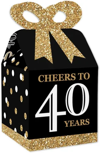 Vista 12 de Big Dot of Happiness Cajas de regalo para fiesta de cumpleaños número 100, elegante diseño cuadrado dorado con lazo 3D, suministros de fiesta
