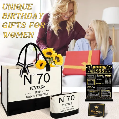Vista 7 de YeohJoy Regalos de 70 cumpleaños para mujeres, bolsa de lona para viaje, regalos únicos de 70 años para esposa, hermana, mamá, tía, amigos, ella