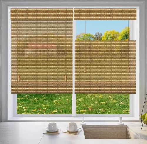 Vista 14 de LETAU Cortinas romanas de bambú para ventana, de arriba hacia abajo, abajo hacia arriba, de madera, filtrado de luz de bambú, patrón 1