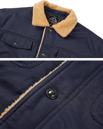 Vista 4 de MAGNIVIT Chaqueta tipo cargo de algodón para hombre, con forro polar, abrigo de trabajo con 5 bolsillos