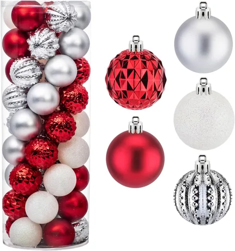 Vista 9 de Amooca Adornos de bolas de Navidad, 28 piezas de 2.8 pulgadas/3.15 pulgadas, inastillables, juego de bolas brillantes mate multiformas, colgantes