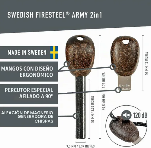 Vista 2 de Light My Fire Flint Fire Starter Ferro Rod Herramienta de supervivencia Ejército - Equipo de bushcraft de acero al fuego - Kit de inicio de fuego