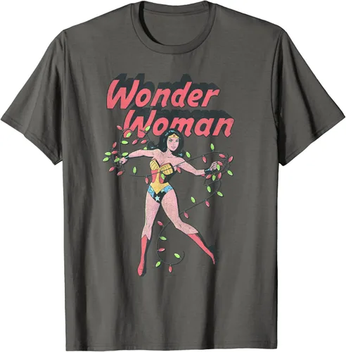 Vista 2 de DC Comics Wonder Woman Christmas Lights Wonder Stance Camiseta, gris, S