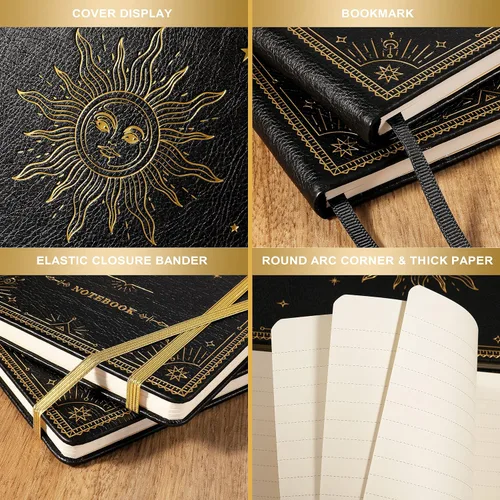 Vista 3 de Artfan Cuaderno/diario rayado – Cuaderno clásico de escritura de piel sintética con papel grueso de alta calidad con bolsillo + separadores