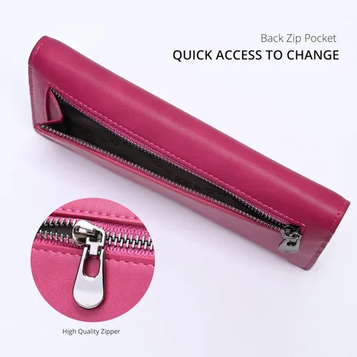 Vista 4 de Alldaily Ultra Delgado Fina Cartera para Mujer Bloqueo RFID Titular de Tarjetas de Crédito Bifold Largo Billfold Damas, Fucsia púrpura, Minimalista