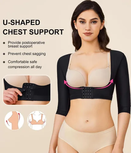 Vista 4 de BRABIC Mangas de compresión para la parte superior del brazo, moldeador postquirúrgico, más delgado, corrector de postura, fajas para mujer