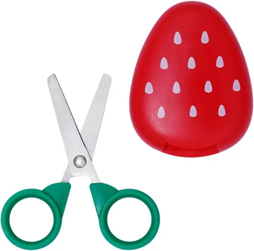 Vista 3 de Tijera de frutas en forma de fresa de seguridad de tijera de acero inoxidable para manualidades, bordado de punto de cruz, trabajo de arte