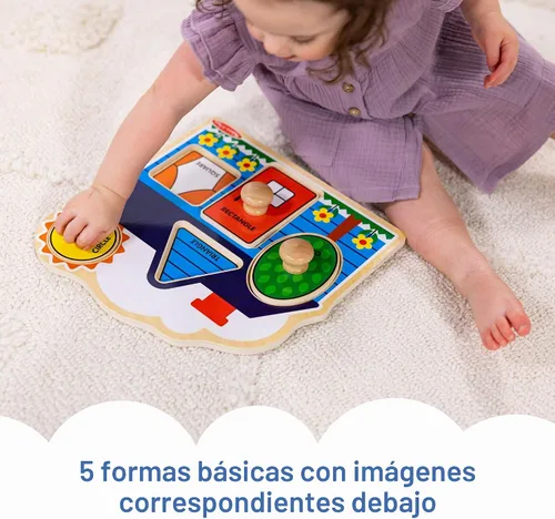 Vista 4 de Melissa & Doug First Shapes - Rompecabezas de pomo jumbo con formas, rompecabezas de clavijas de madera para niños pequeños, juguete educativo