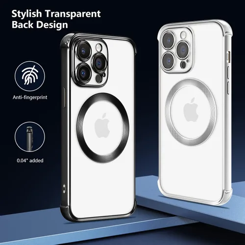 Vista 5 de RALEAVO Funda magnética para iPhone 14 Pro [compatible con Magsafe] [protección contra caídas de grado militar] Funda transparente delgada chapada a