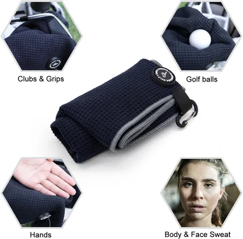 Vista 7 de Toalla de golf magnética, diseño de gofre de microfibra con clip, imán de fuerza industrial para un fuerte agarre a bolsas de golf, carritos y palos