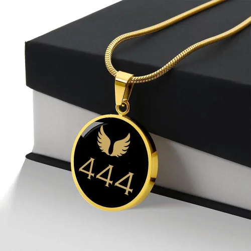 Vista 3 de Hilis Jewelry Collar con números de ángel 444 para protección de mujeres, joyería espiritual, regalos personalizados, alas de ángel grabadas, dije