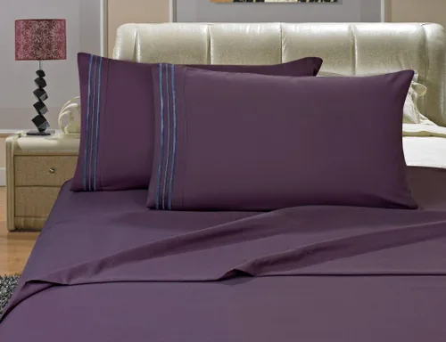 Vista 3 de Elegance Linen Sin arrugas, juego de sábanas de 1500 hilos, tamaño California King, tejido suave y sedoso, 4 piezas, bolsillo profundo de hasta 16