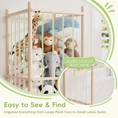 Vista 4 de Organizador de almacenamiento de animales de peluche, organizador grande de juguetes de madera con cajón para guardería, dormitorio, cuarto