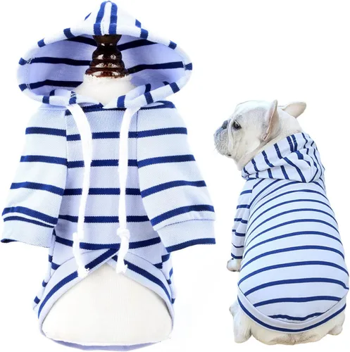 Vista 8 de SMALLLEE_LUCKY_STORE Sudadera con capucha a rayas para mascotas, para perros pequeños, medianos y gatos, cachorros, suéter con gorro para clima