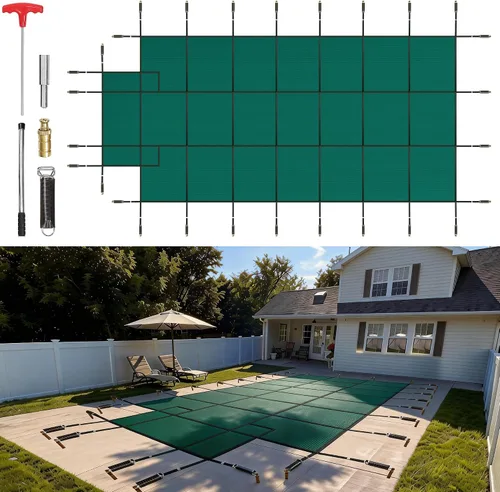 Vista 15 de VEVOR Cubierta rectangular para piscina de 12 x 20 pies, toldo de invierno de PVC color carbón, impermeable y repelente de suciedad
