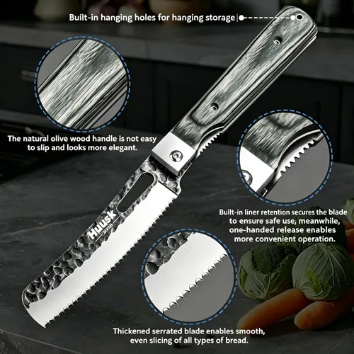Vista 4 de Huusk Cuchillo japonés plegable para pan, navaja de bolsillo con borde
