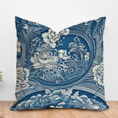 Vista 10 de ArogGeld Funda de cojín azul índigo floral y pájaro azul marino chinoiserie chinoiserie peonía cuadrada almohada tradicional china china europea