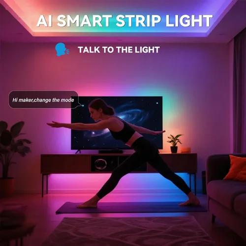 Vista 6 de Tira de luces LED activadas por voz AI, iluminación nocturna de dormitorio de niños para interiores, RGB IC, múltiples luces inteligentes regulables