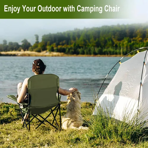 Vista 2 de Sillas plegables de camping colapsables Silla de césped de alta resistencia con bolsa para termos, bolsillo de almacenamiento, bolsa impermeable