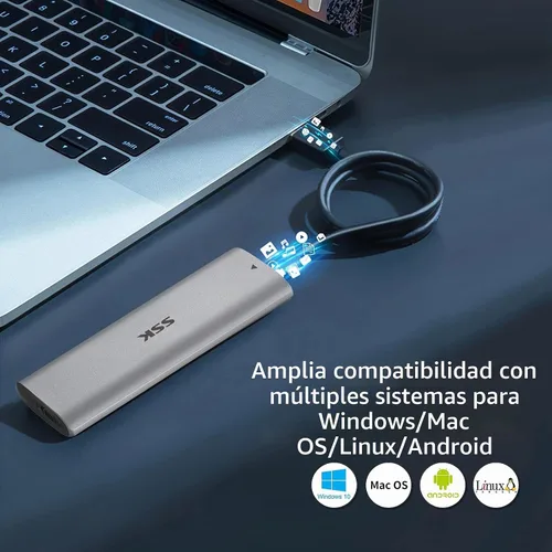 Vista 5 de SSK Adaptador de carcasa SSD M.2 NVME sin herramientas, JMS583 Chip USB C 3.2 Gen 2 10Gbps PCIe MKey Carcasa de unidad de estado sólido externa
